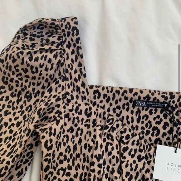 ZARA PUFF LONG SLEEVE LEOPARD CHEETAH CROP PEPLUM BALOON SLEEVE SWEETHEART NECK - Picture 6 of 7